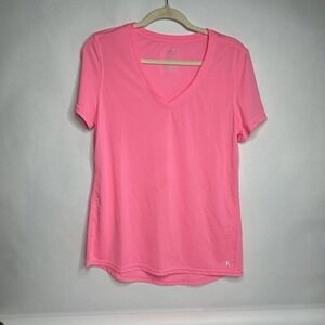 Danskin Now Dri Fit Womens V‎ Neck Workout Shirt Large Hot Neon Pink